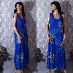 Vintage 90s Dress 1990s Hawaiian Maxi Long Tropical Vacation Resort Size Large